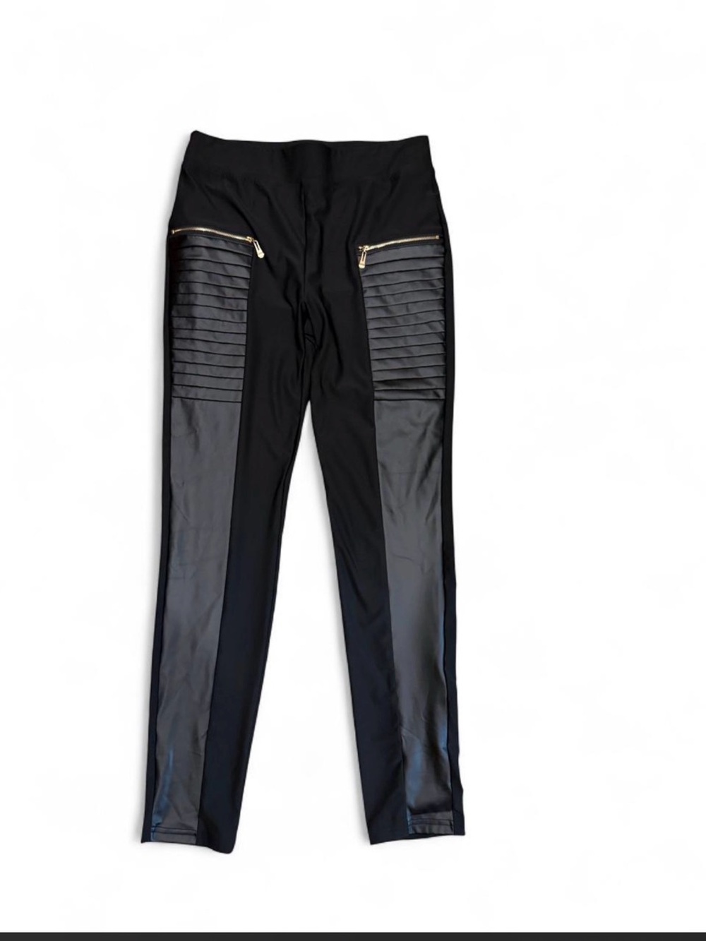 Black Moto-Panel Ponte Leggings with Quilted Detail